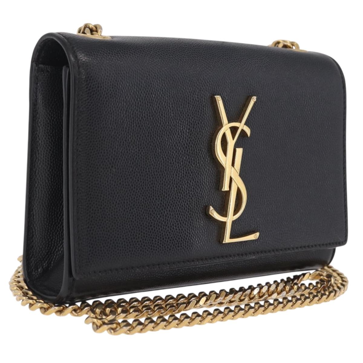 Saint Laurent Chain Kate Shoulder Bag Leather Black Gold Auth 214001M