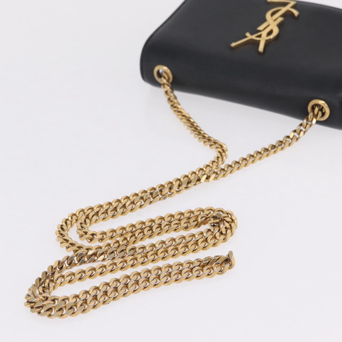 Saint Laurent Chain Kate Shoulder Bag Leather Black Gold Auth 214001M