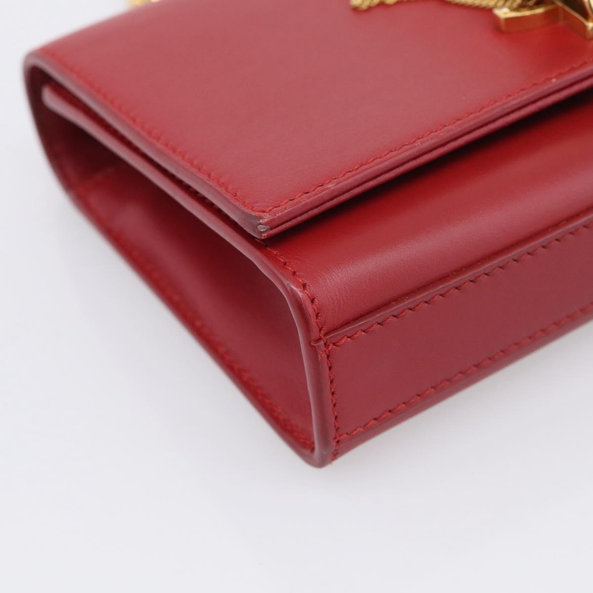 Saint Laurent Kate Chain Shoulder Bag Leather Red Gold Auth 214002M