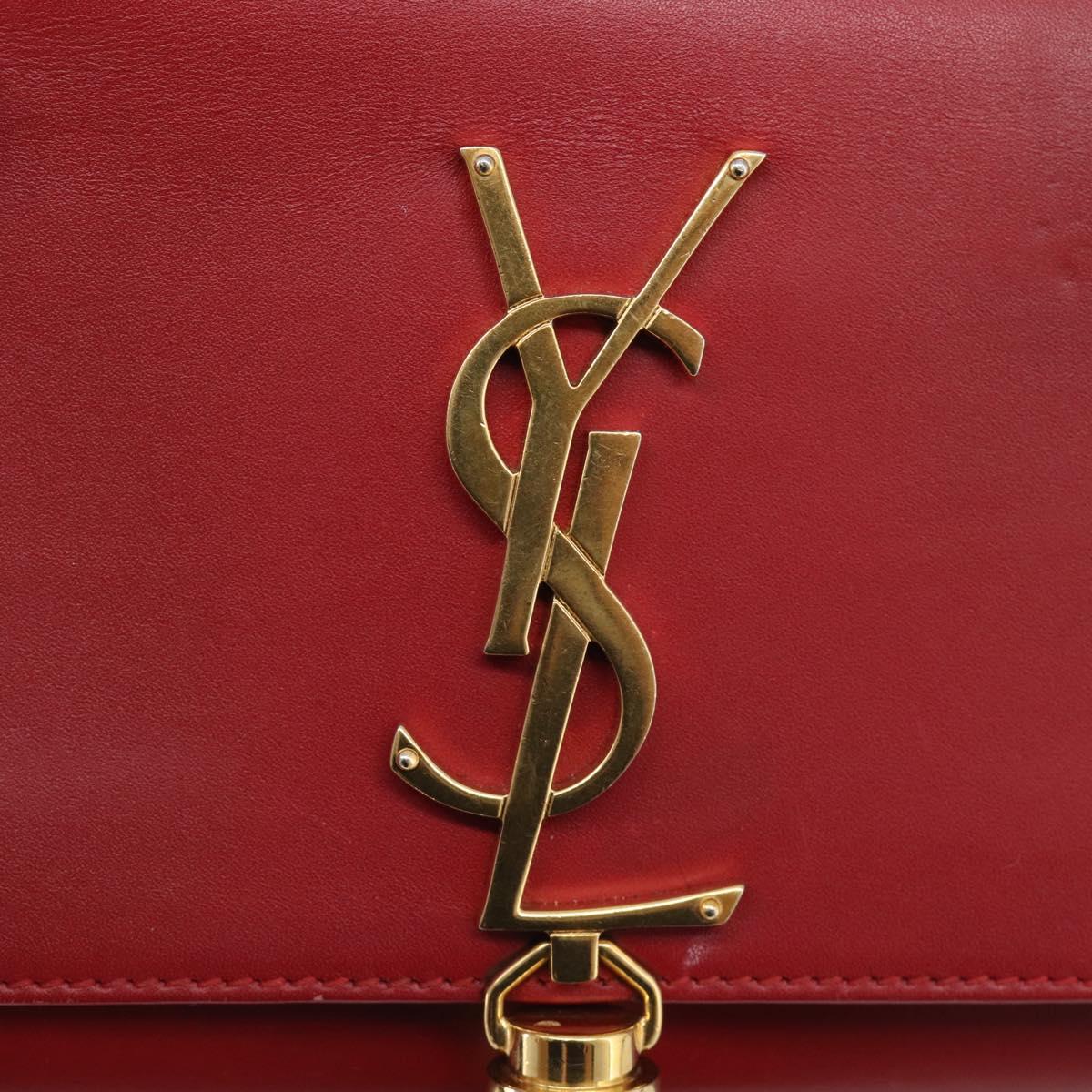 Saint Laurent Kate Chain Shoulder Bag Leather Red Gold Auth 214002M