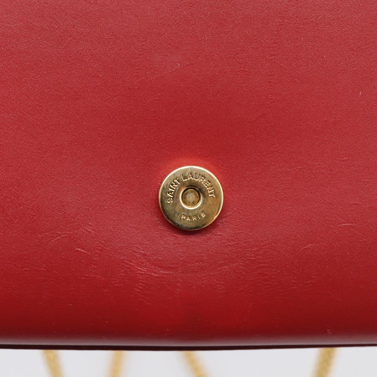 Saint Laurent Kate Chain Shoulder Bag Leather Red Gold Auth 214002M