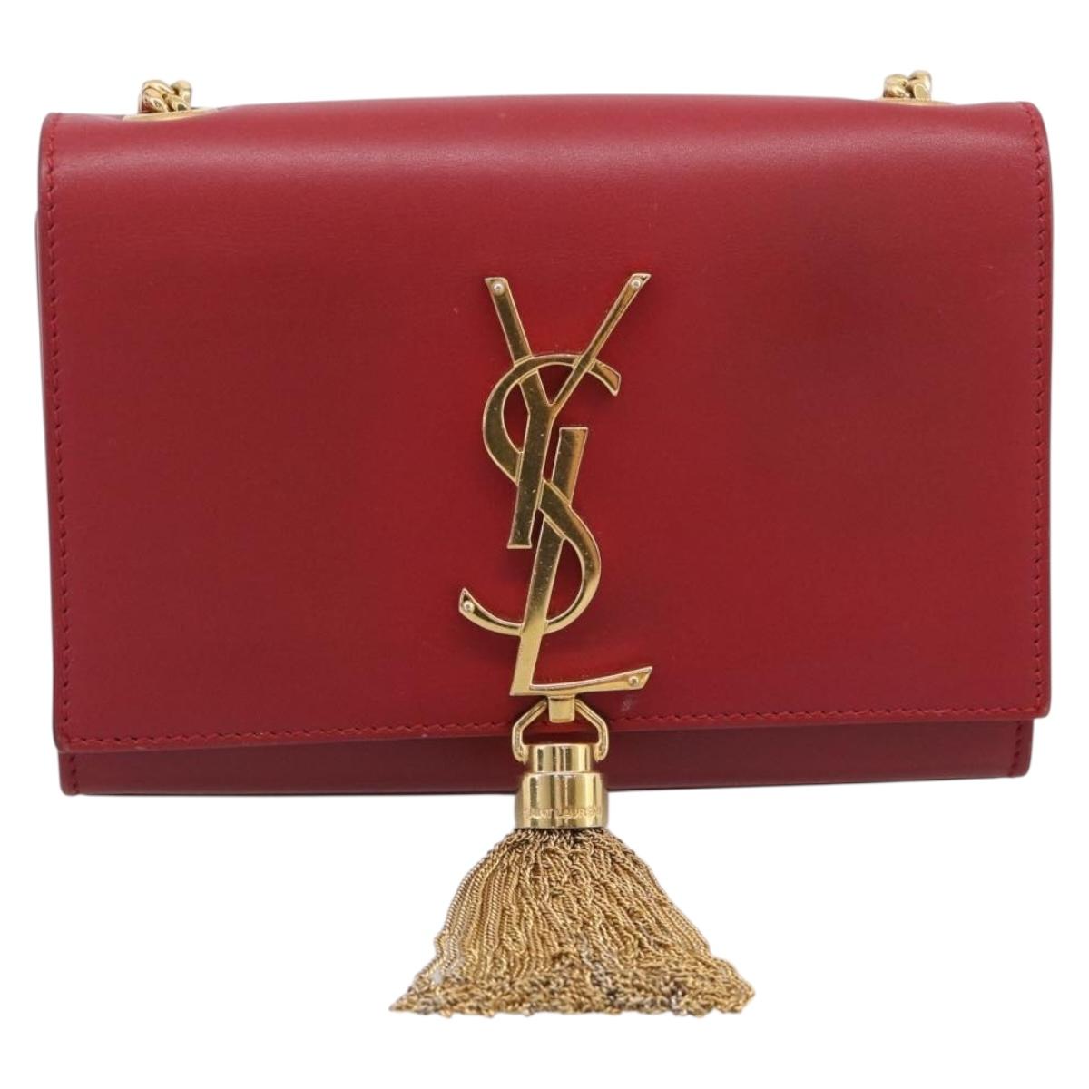 Saint Laurent Kate Chain Shoulder Bag Leather Red Gold Auth 214002M