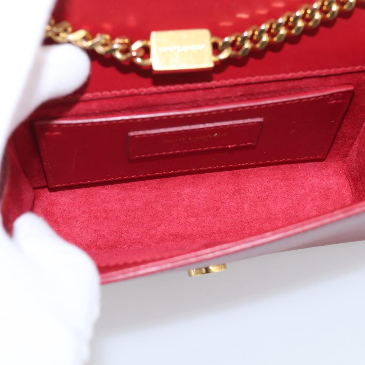 Saint Laurent Kate Chain Shoulder Bag Leather Red Gold Auth 214002M
