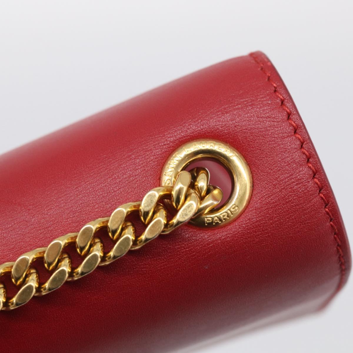 Saint Laurent Kate Chain Shoulder Bag Leather Red Gold Auth 214002M