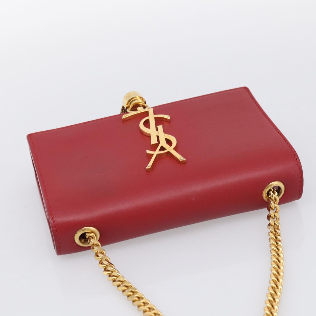 Saint Laurent Kate Chain Shoulder Bag Leather Red Gold Auth 214002M