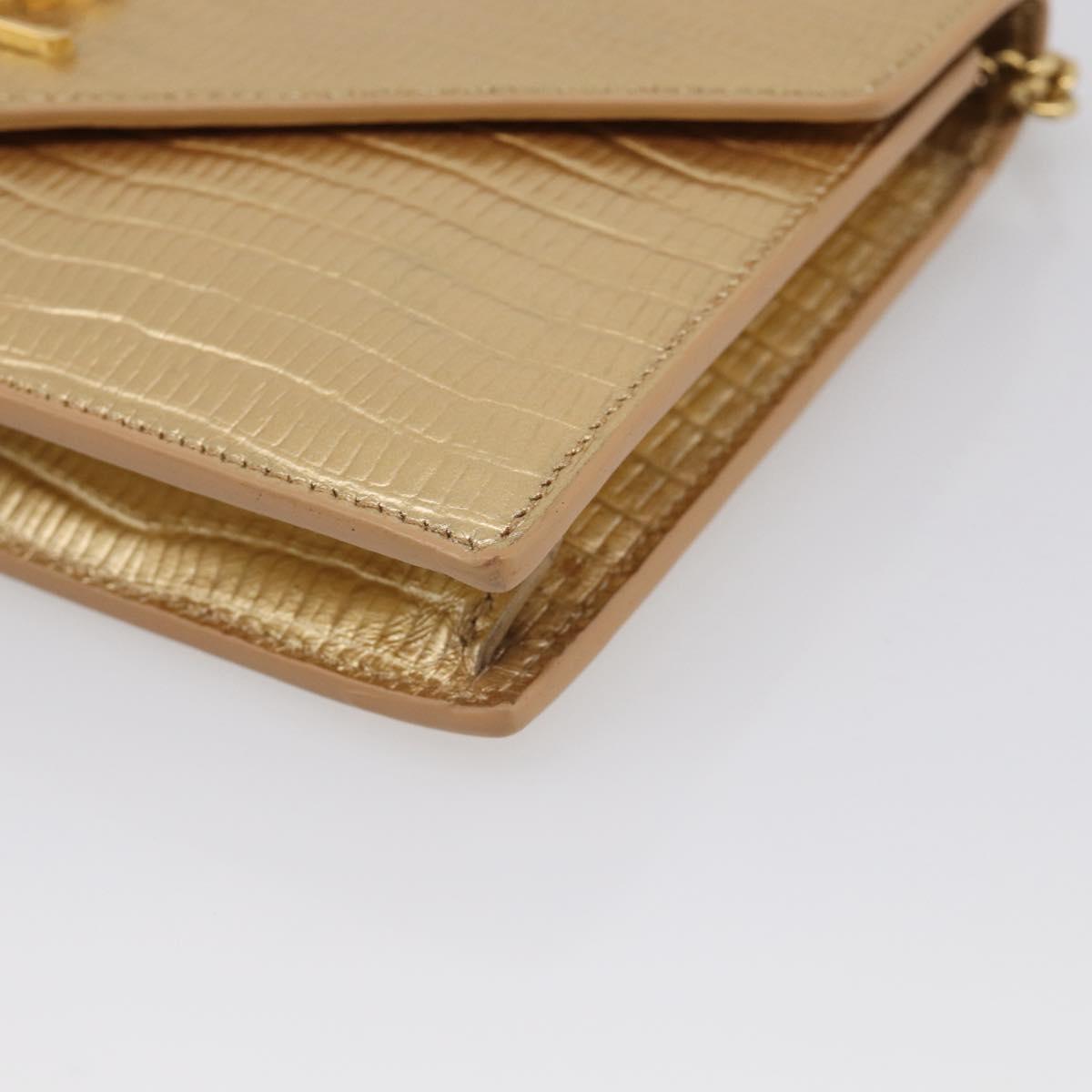 Saint Laurent Chain Shoulder Bag Leather Embossed Gold Auth 214003M
