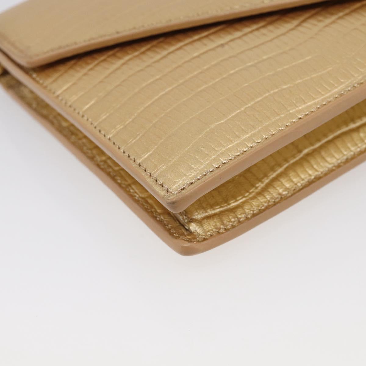 Saint Laurent Chain Shoulder Bag Leather Embossed Gold Auth 214003M