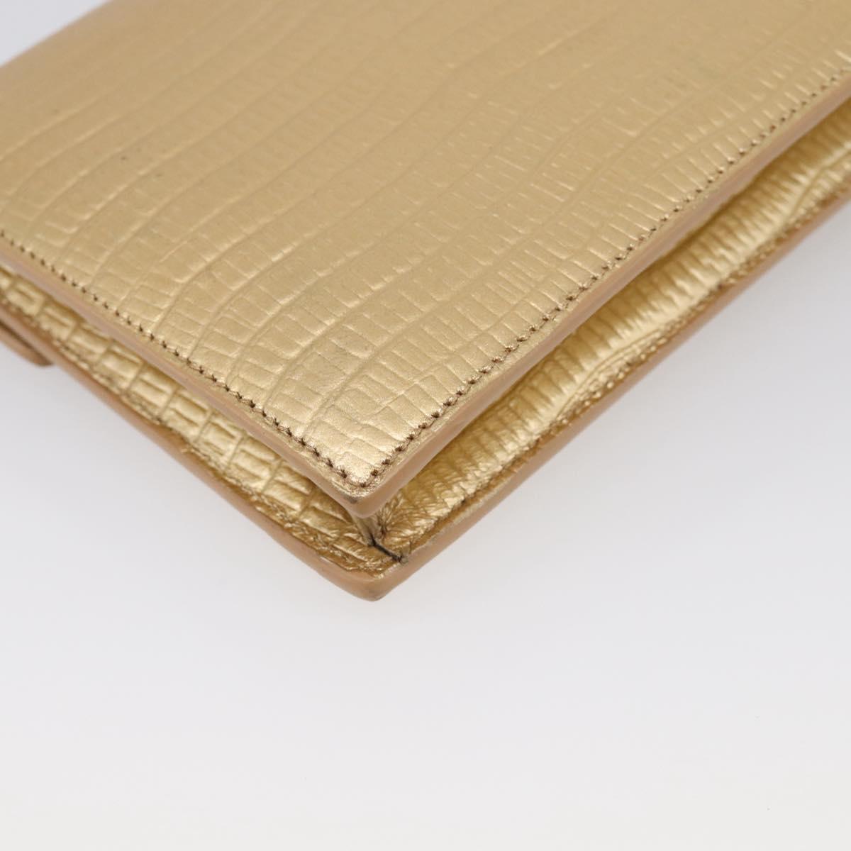 Saint Laurent Chain Shoulder Bag Leather Embossed Gold Auth 214003M