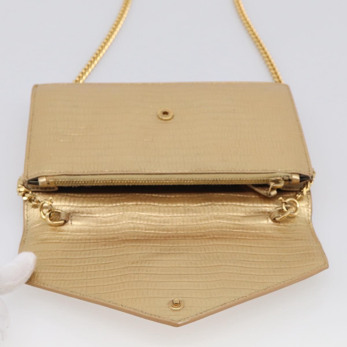 Saint Laurent Chain Shoulder Bag Leather Embossed Gold Auth 214003M
