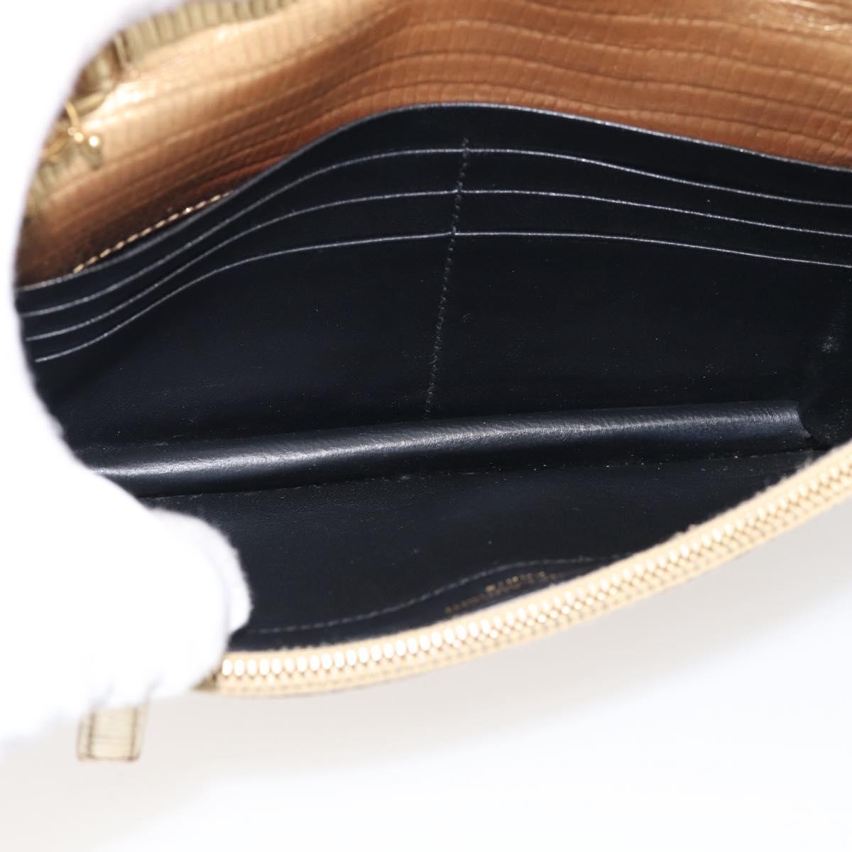 Saint Laurent Chain Shoulder Bag Leather Embossed Gold Auth 214003M