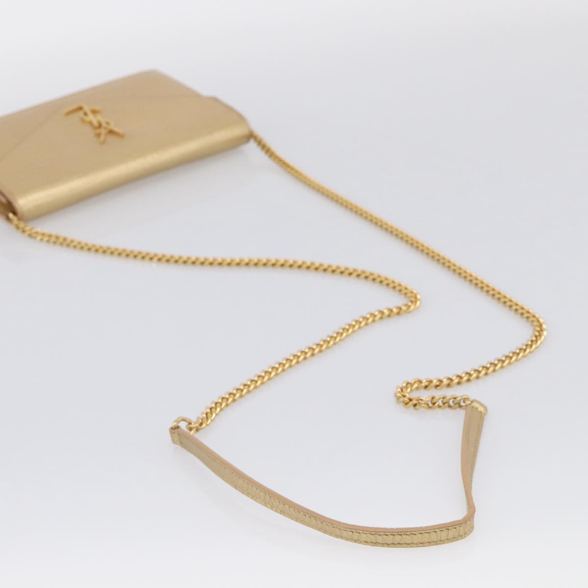 Saint Laurent Chain Shoulder Bag Leather Embossed Gold Auth 214003M