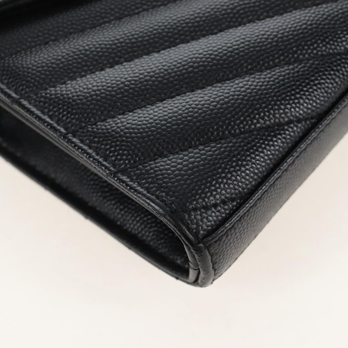 Saint Laurent Cassandra Chain Wallet Leather Black Silver Auth 214004M