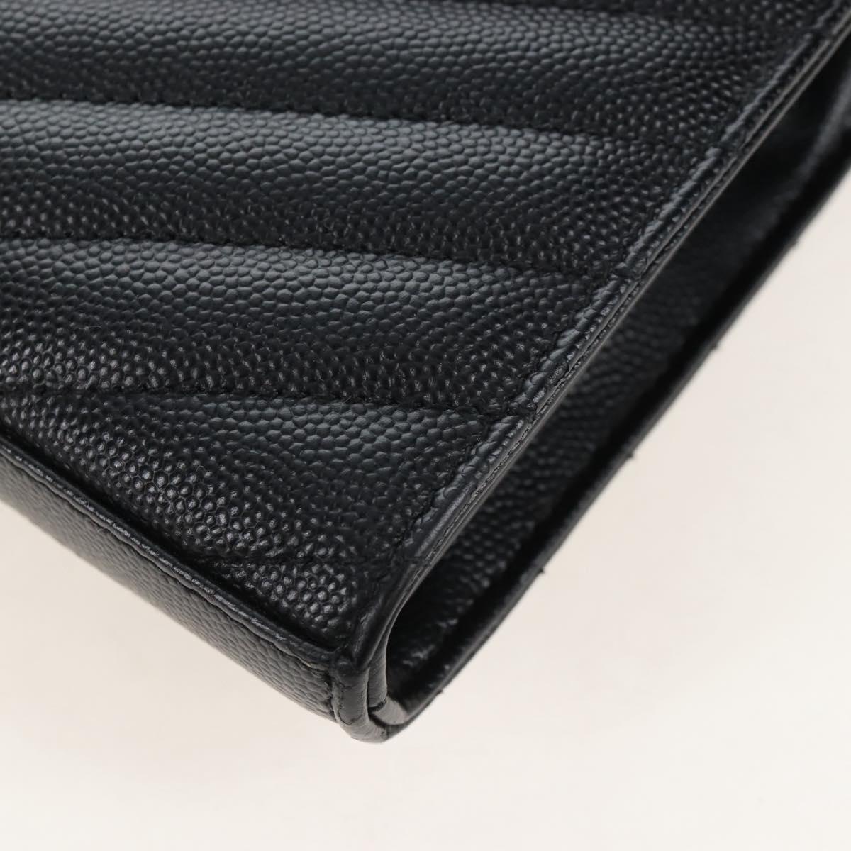 Saint Laurent Cassandra Chain Wallet Leather Black Silver Auth 214004M