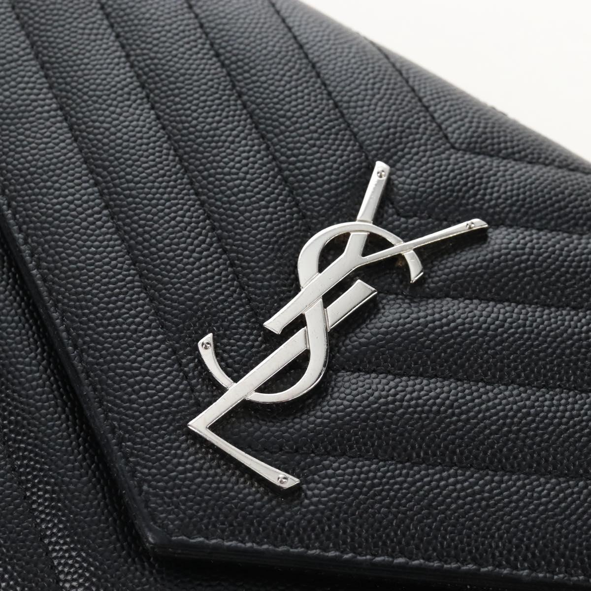 Saint Laurent Cassandra Chain Wallet Leather Black Silver Auth 214004M