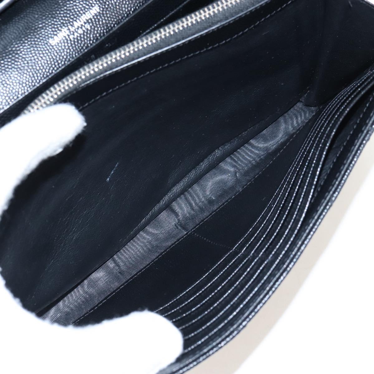 Saint Laurent Cassandra Chain Wallet Leather Black Silver Auth 214004M