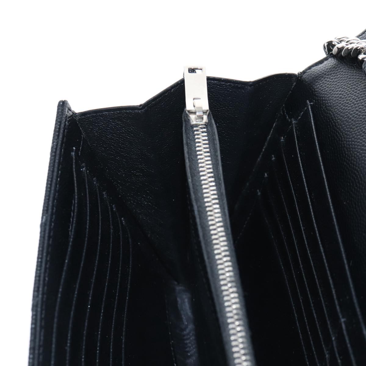 Saint Laurent Cassandra Chain Wallet Leather Black Silver Auth 214004M