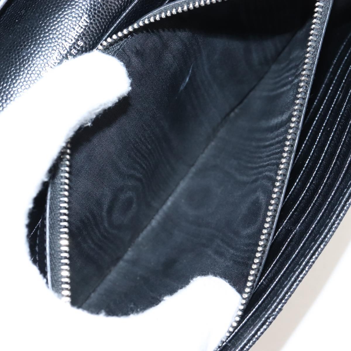 Saint Laurent Cassandra Chain Wallet Leather Black Silver Auth 214004M