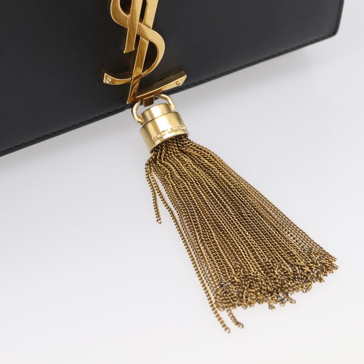Saint Laurent Chain Kate Shoulder Bag Leather Black Gold Auth 214005M