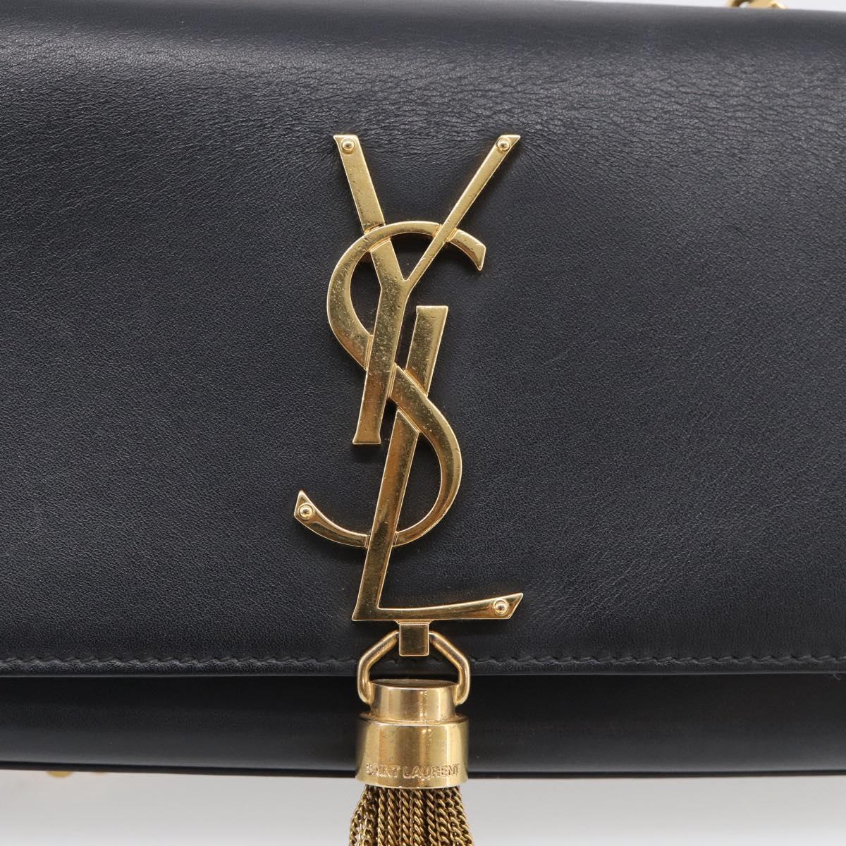 Saint Laurent Chain Kate Shoulder Bag Leather Black Gold Auth 214005M