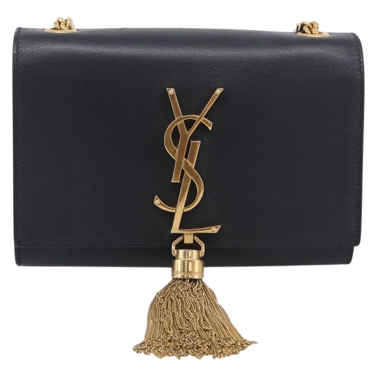 Saint Laurent Chain Kate Shoulder Bag Leather Black Gold Auth 214005M