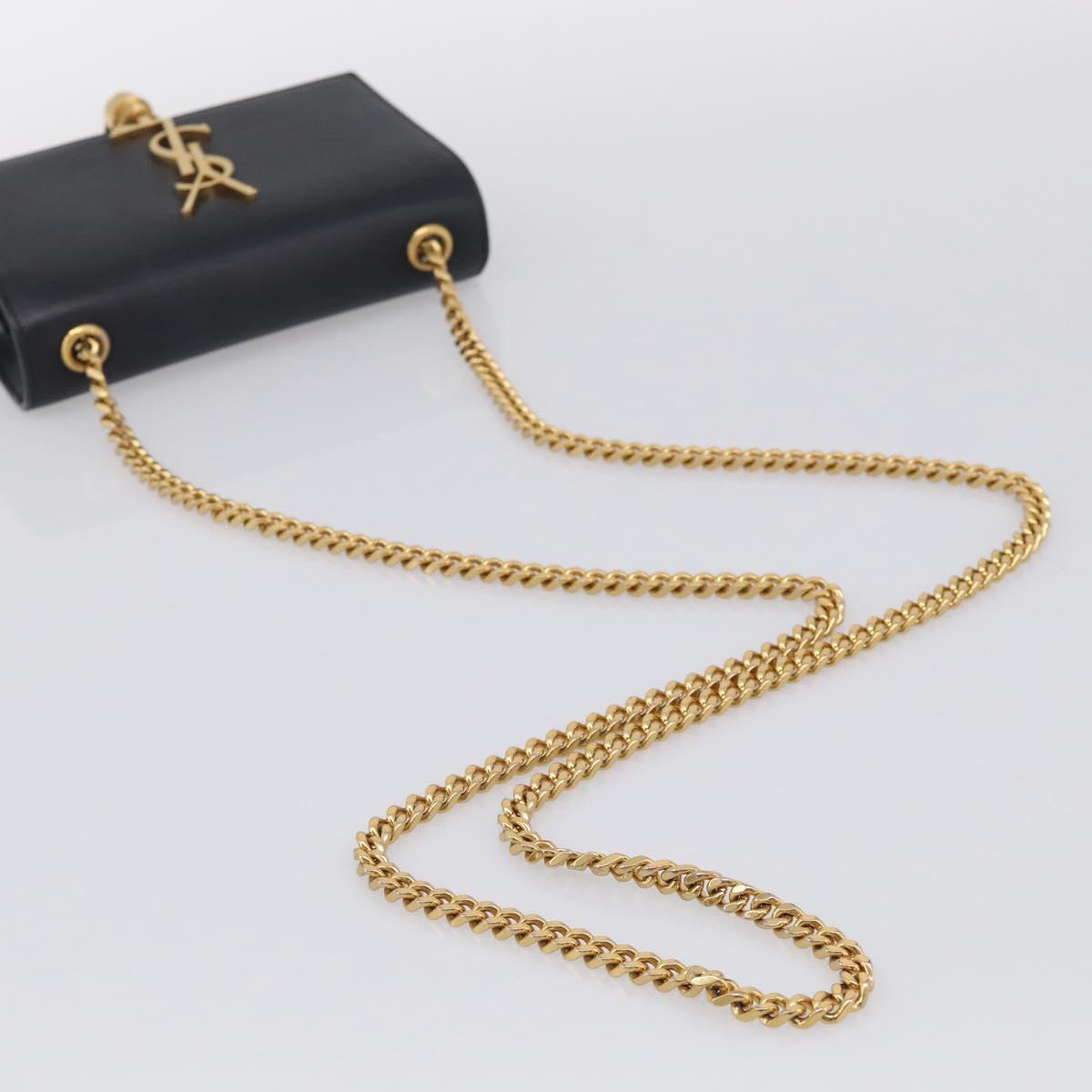 Saint Laurent Chain Kate Shoulder Bag Leather Black Gold Auth 214005M