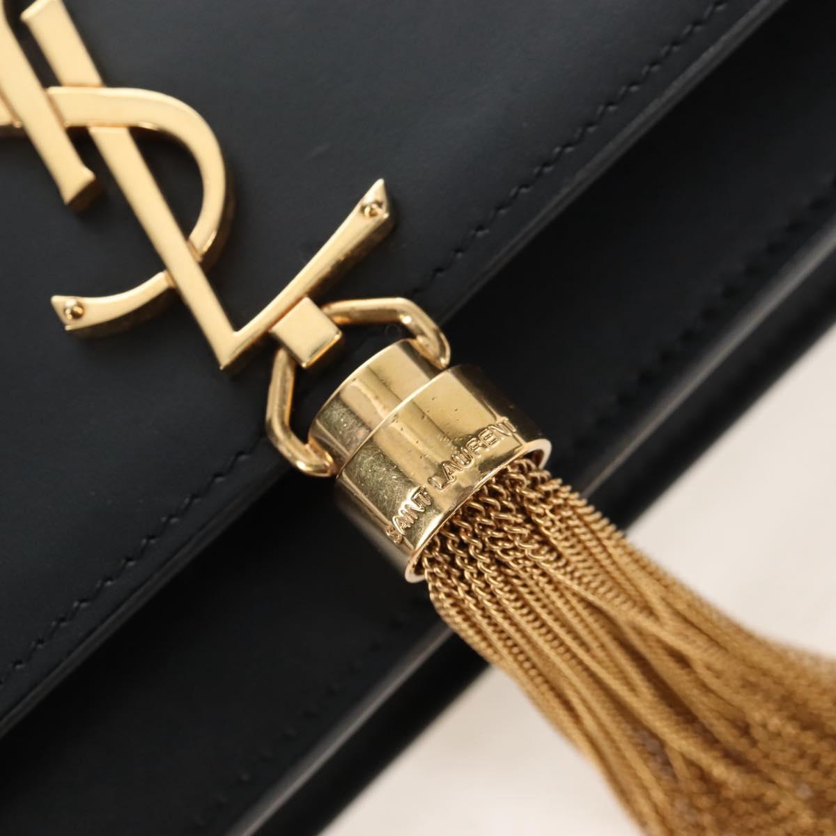 Saint Laurent Kate Chain Shoulder Bag Leather Black Gold Auth 214006M