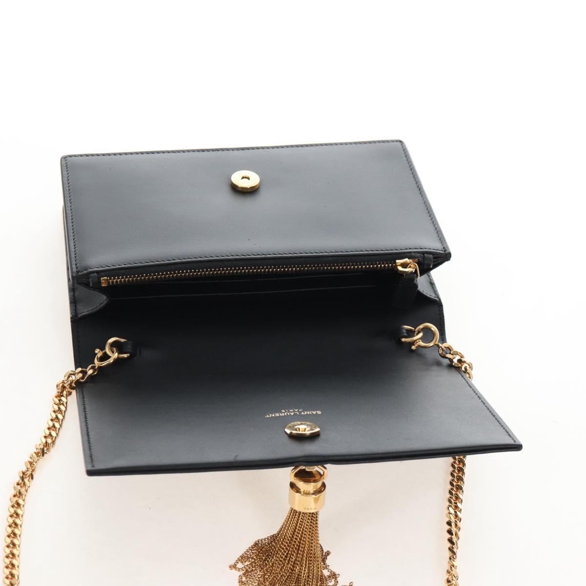 Saint Laurent Kate Chain Shoulder Bag Leather Black Gold Auth 214006M