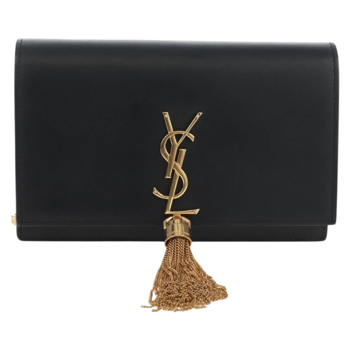 Saint Laurent Kate Chain Shoulder Bag Leather Black Gold Auth 214006M