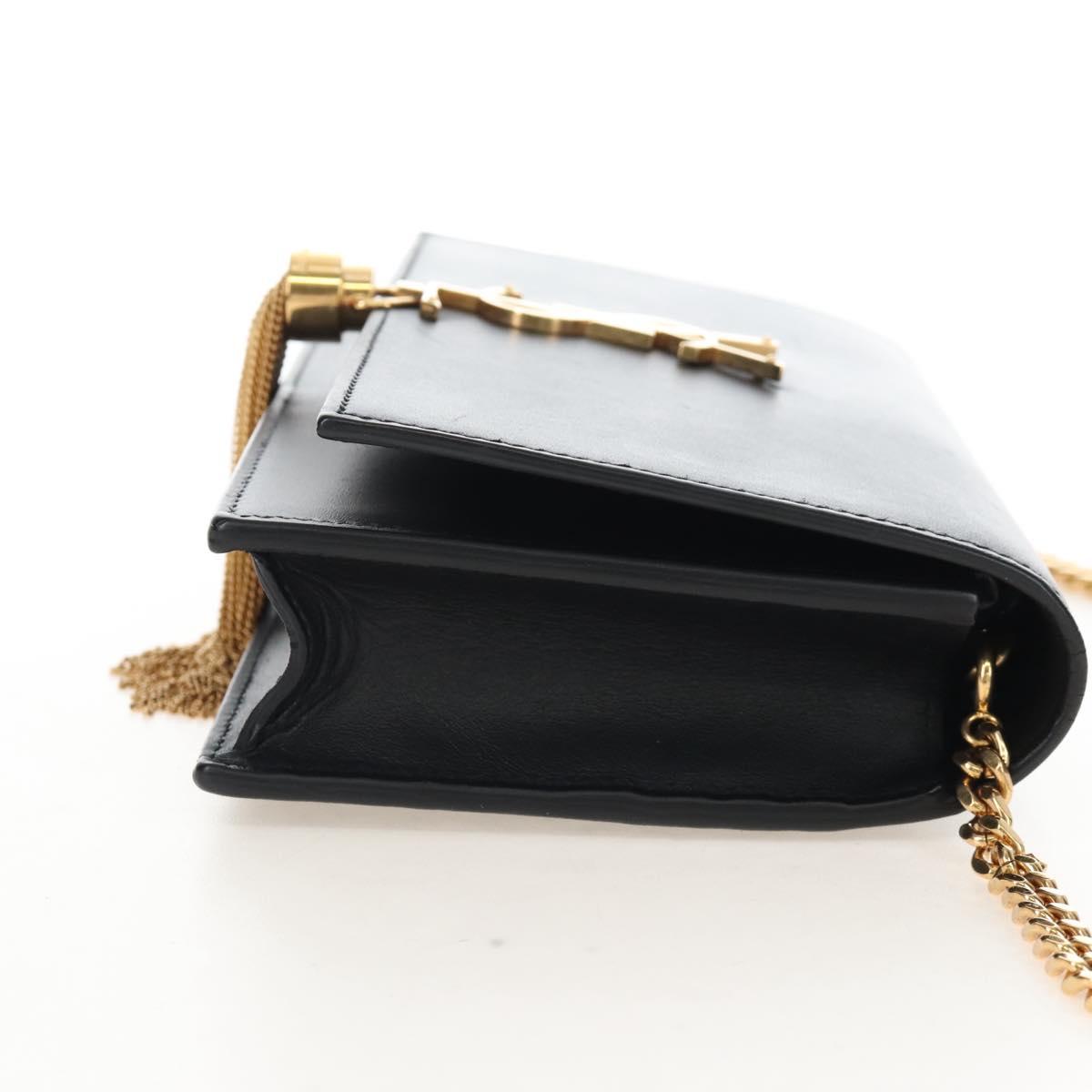Saint Laurent Kate Chain Shoulder Bag Leather Black Gold Auth 214006M