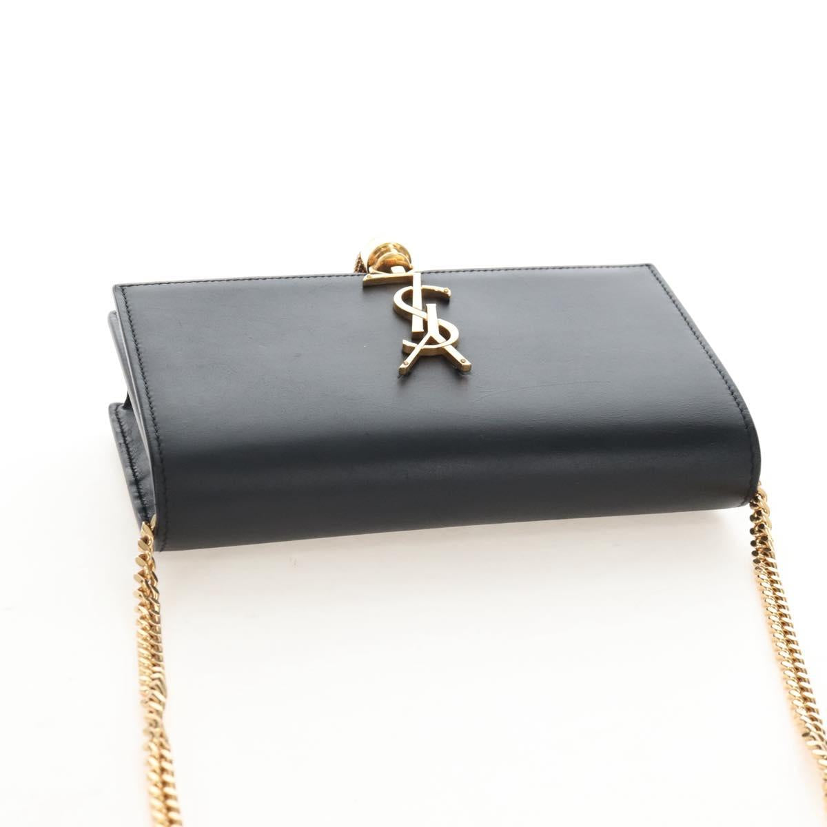 Saint Laurent Kate Chain Shoulder Bag Leather Black Gold Auth 214006M