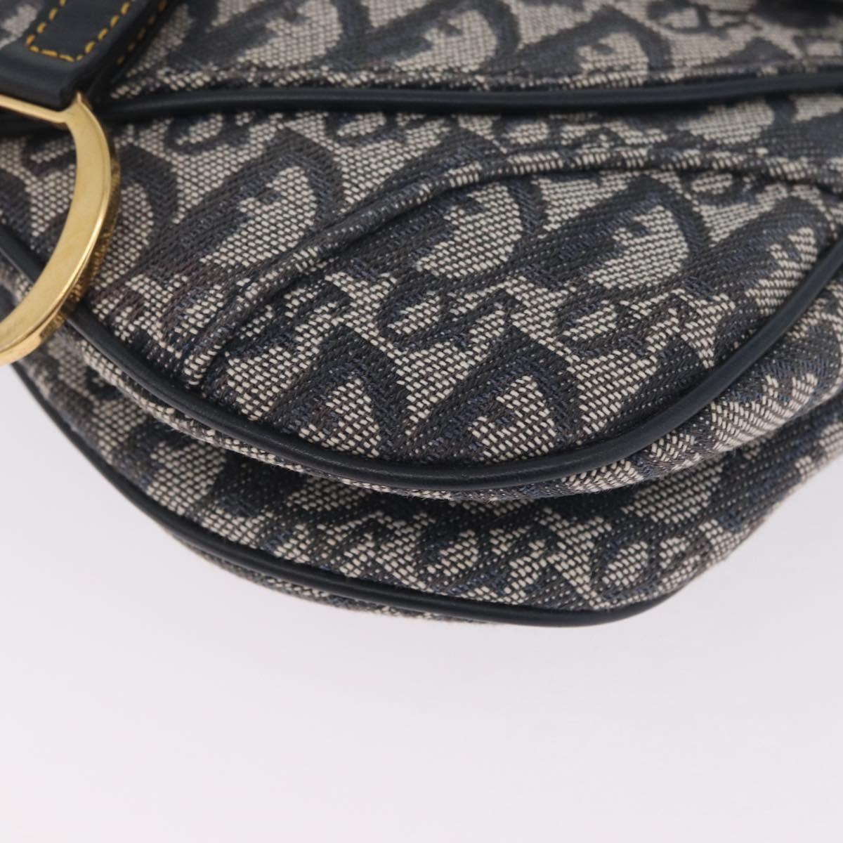 Christian Dior Trotter Canvas Saddle Shoulder Bag Navy Gold Auth 214013M