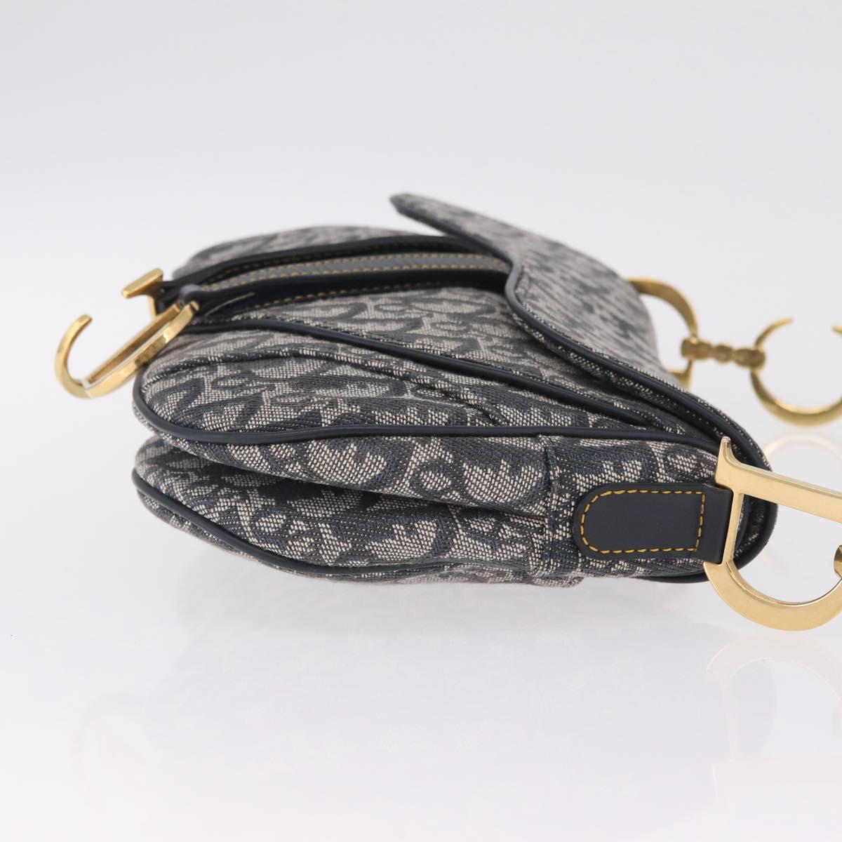 Christian Dior Trotter Canvas Saddle Shoulder Bag Navy Gold Auth 214013M