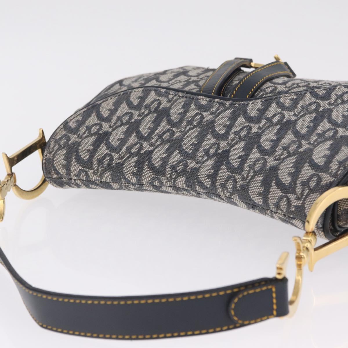 Christian Dior Trotter Canvas Saddle Shoulder Bag Navy Gold Auth 214013M