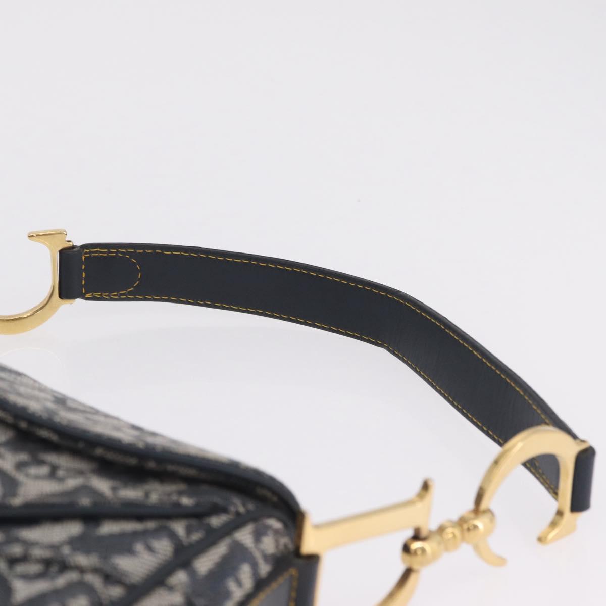 Christian Dior Trotter Canvas Saddle Shoulder Bag Navy Gold Auth 214013M