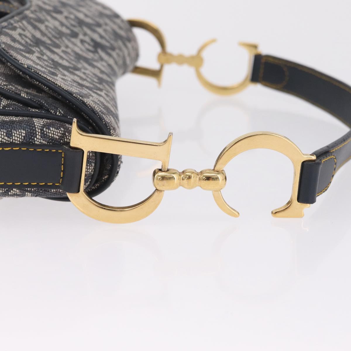 Christian Dior Trotter Canvas Saddle Shoulder Bag Navy Gold Auth 214013M