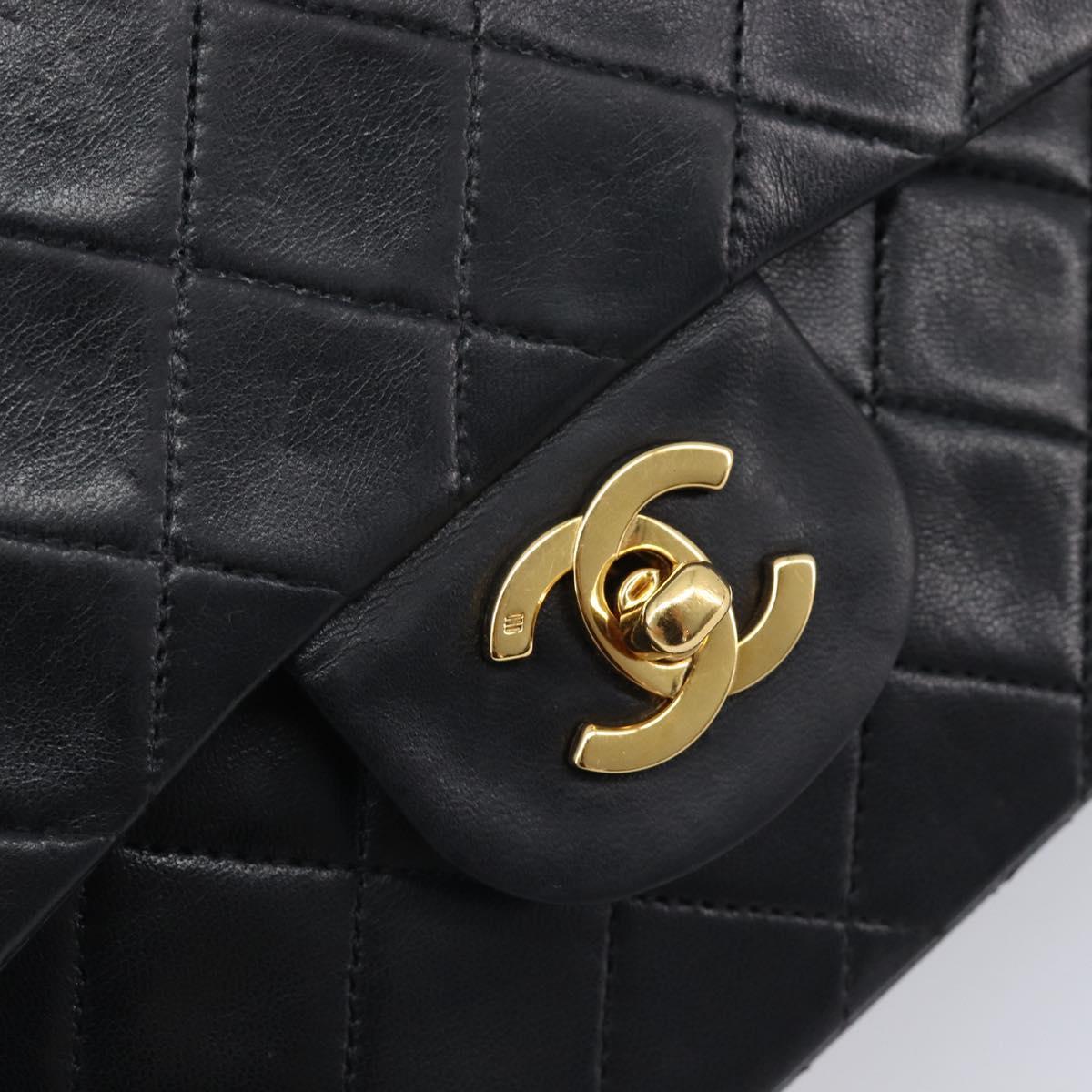 CHANEL Double Flap Chain Matelasse23 Bag Lamb Skin Black Gold CC Auth 214014SAM