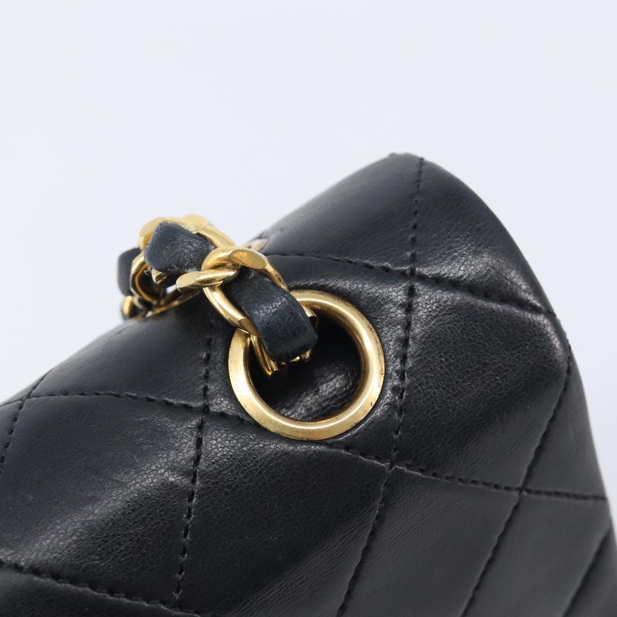 CHANEL Double Flap Chain Matelasse23 Bag Lamb Skin Black Gold CC Auth 214014SAM
