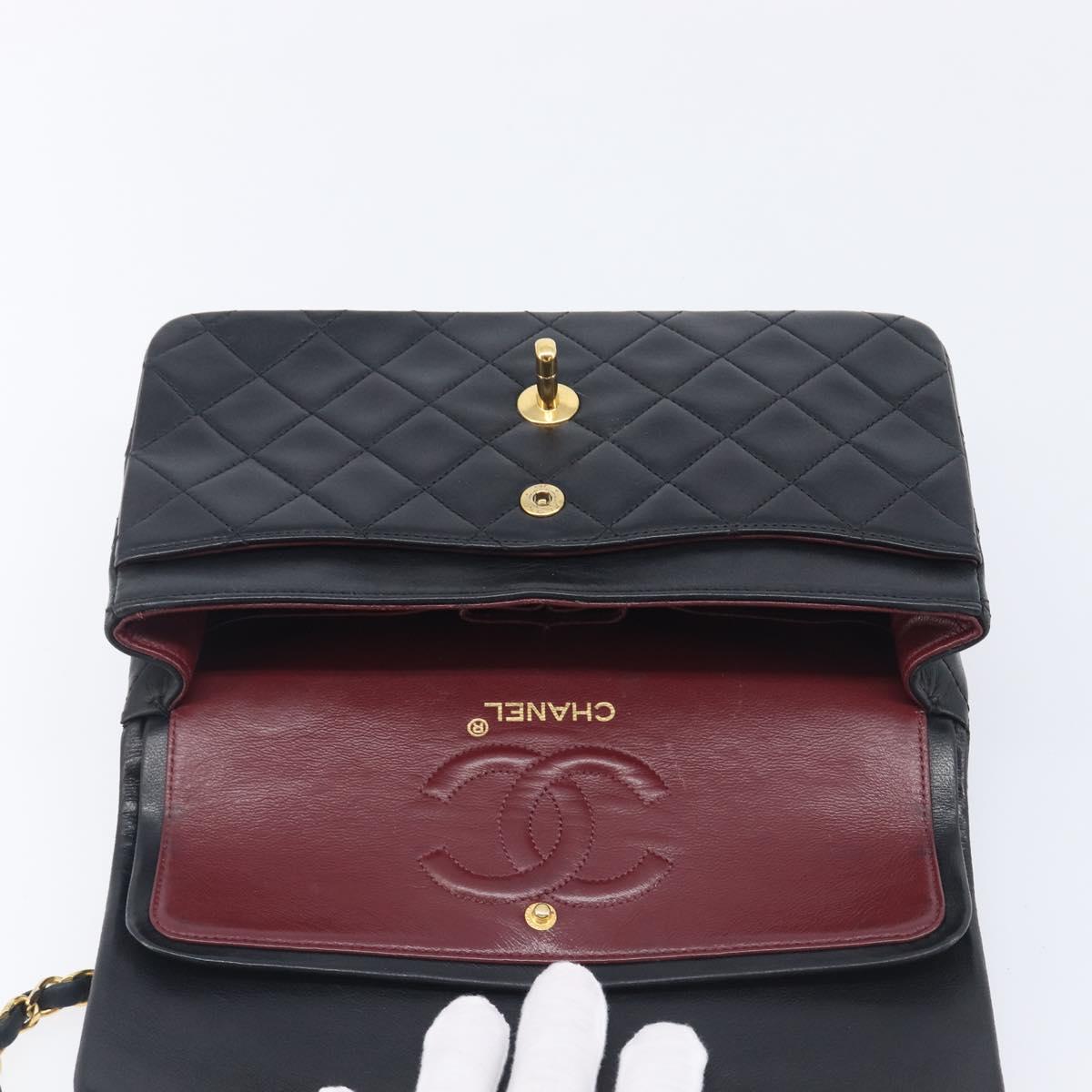 CHANEL Double Flap Chain Matelasse23 Bag Lamb Skin Black Gold CC Auth 214014SAM
