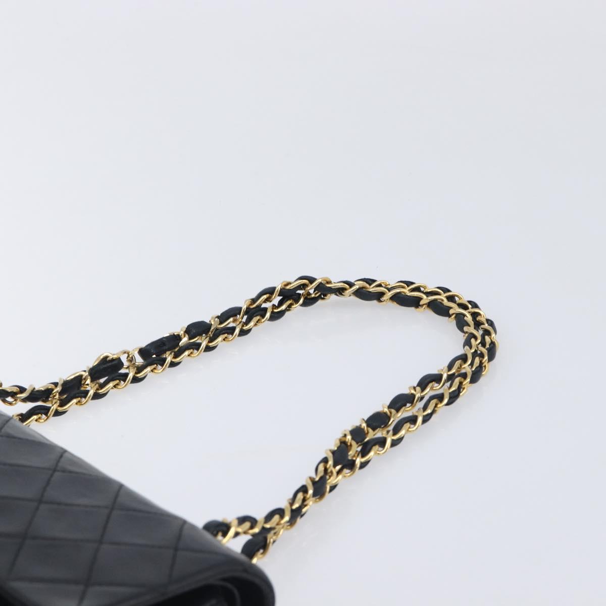 CHANEL Double Flap Chain Matelasse23 Bag Lamb Skin Black Gold CC Auth 214014SAM