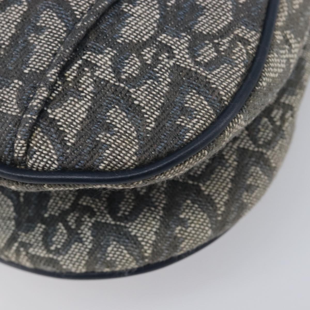 Christian Dior Trotter Canvas Saddle Shoulder Bag Navy Gold Auth 214016V