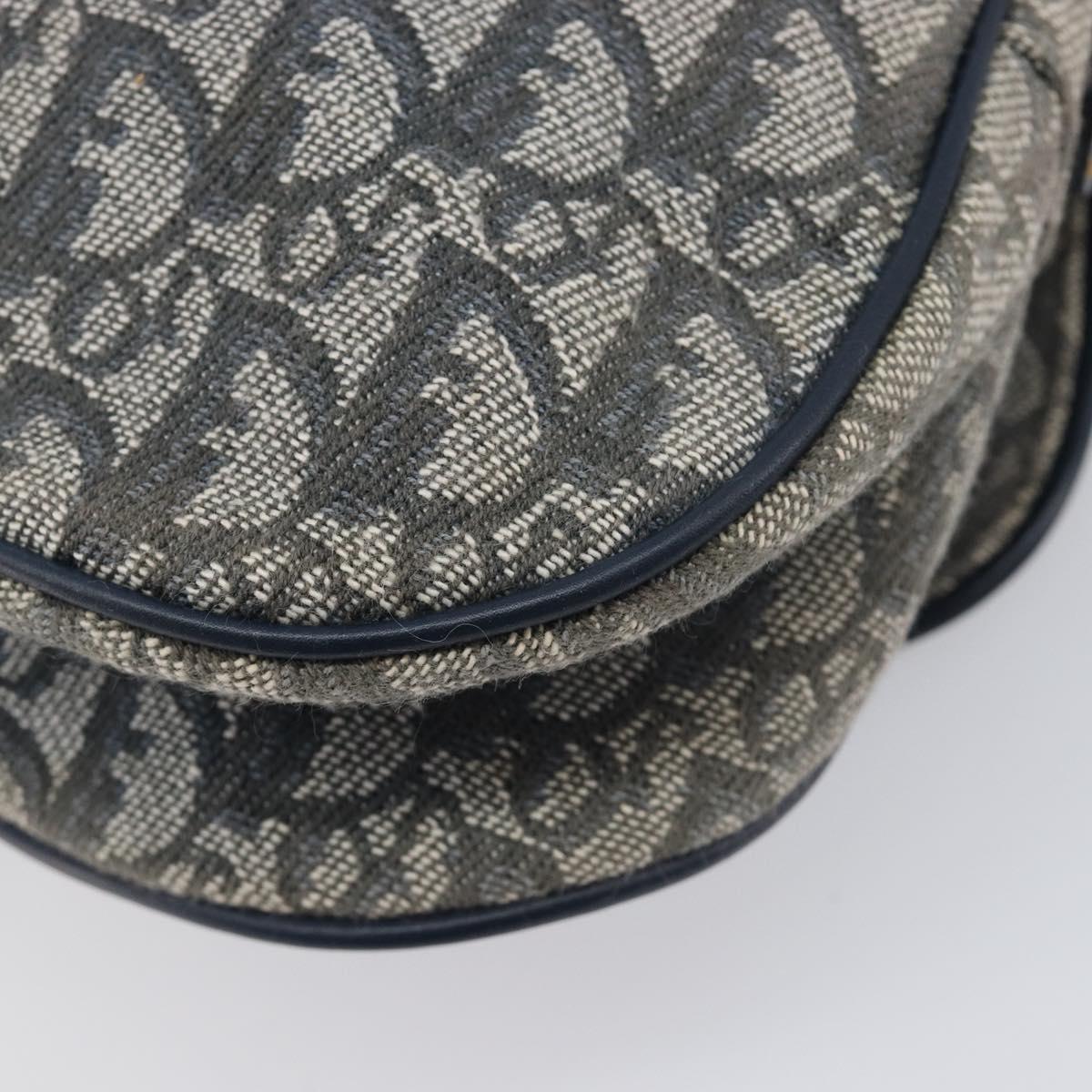 Christian Dior Trotter Canvas Saddle Shoulder Bag Navy Gold Auth 214016V