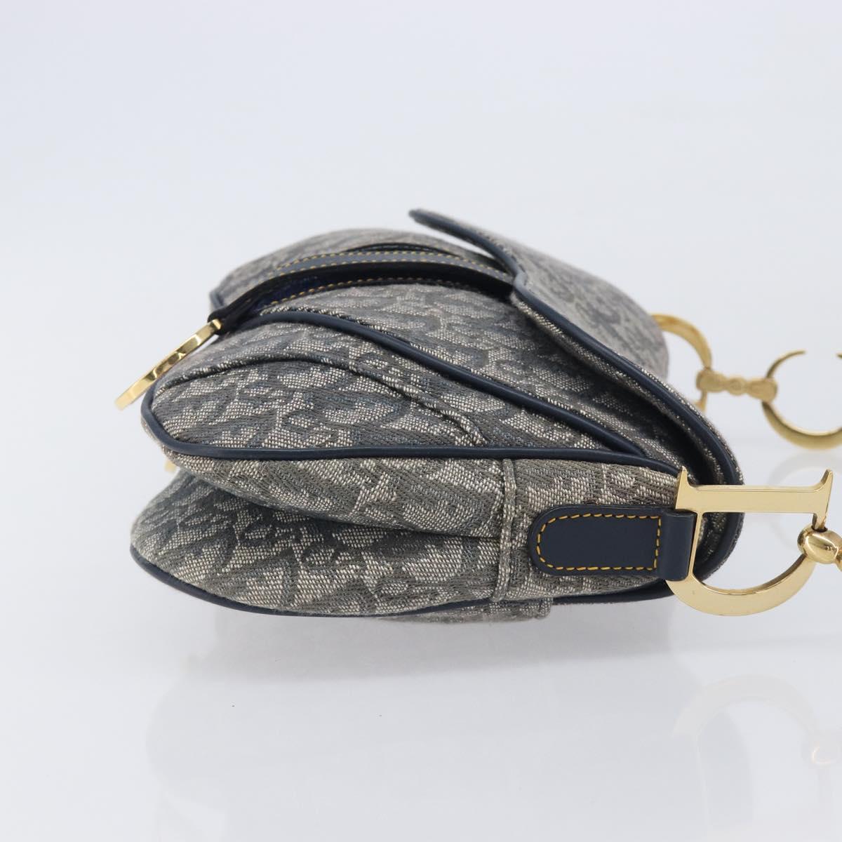 Christian Dior Trotter Canvas Saddle Shoulder Bag Navy Gold Auth 214016V