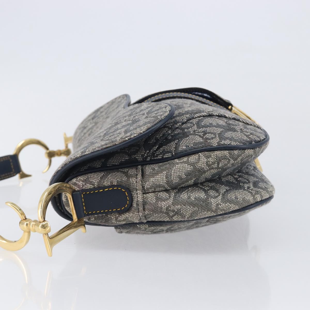 Christian Dior Trotter Canvas Saddle Shoulder Bag Navy Gold Auth 214016V