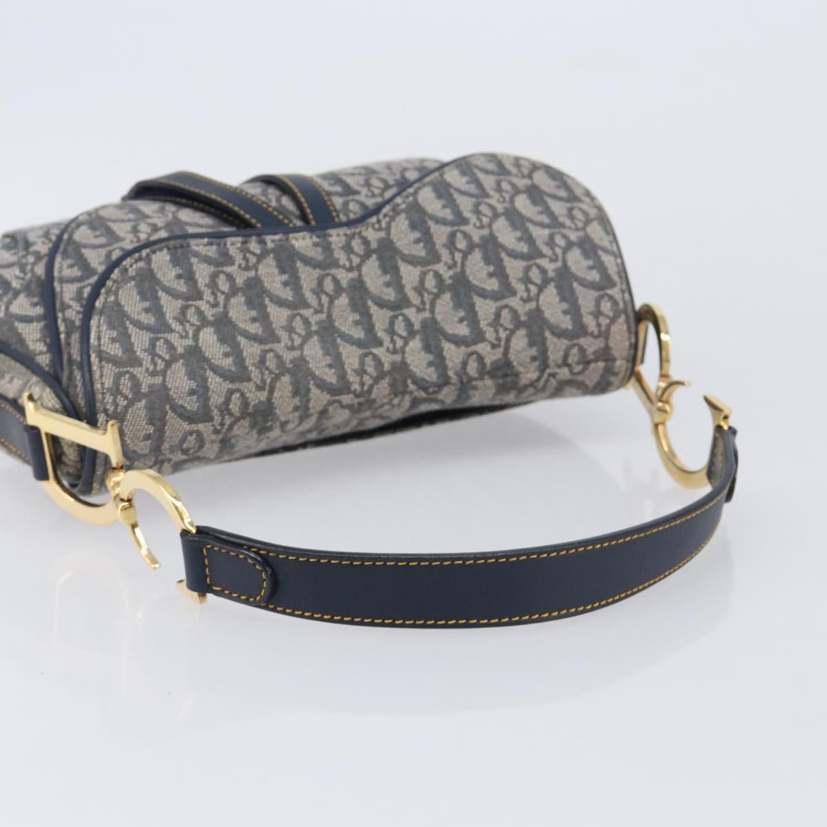 Christian Dior Trotter Canvas Saddle Shoulder Bag Navy Gold Auth 214016V