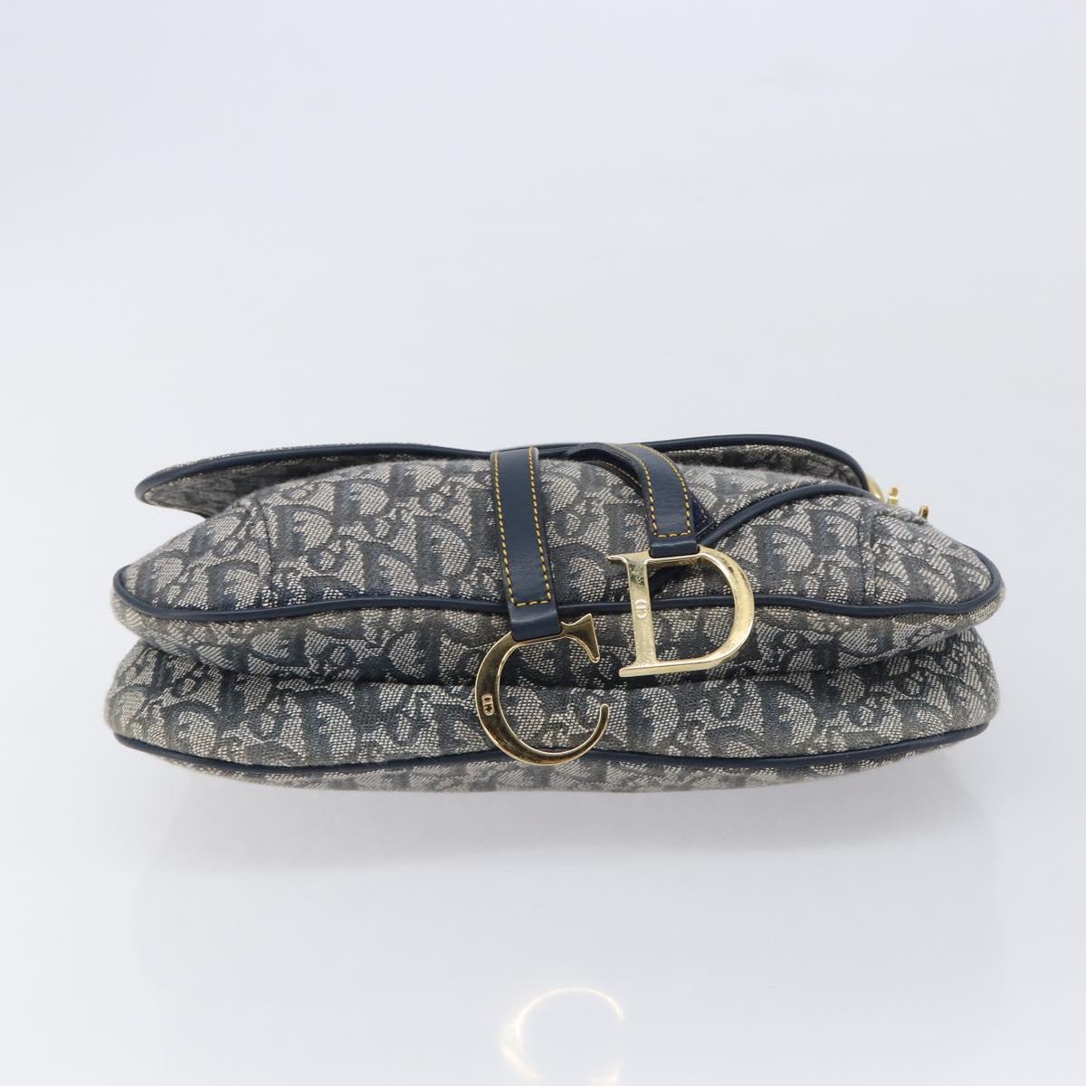 Christian Dior Trotter Canvas Saddle Shoulder Bag Navy Gold Auth 214016V