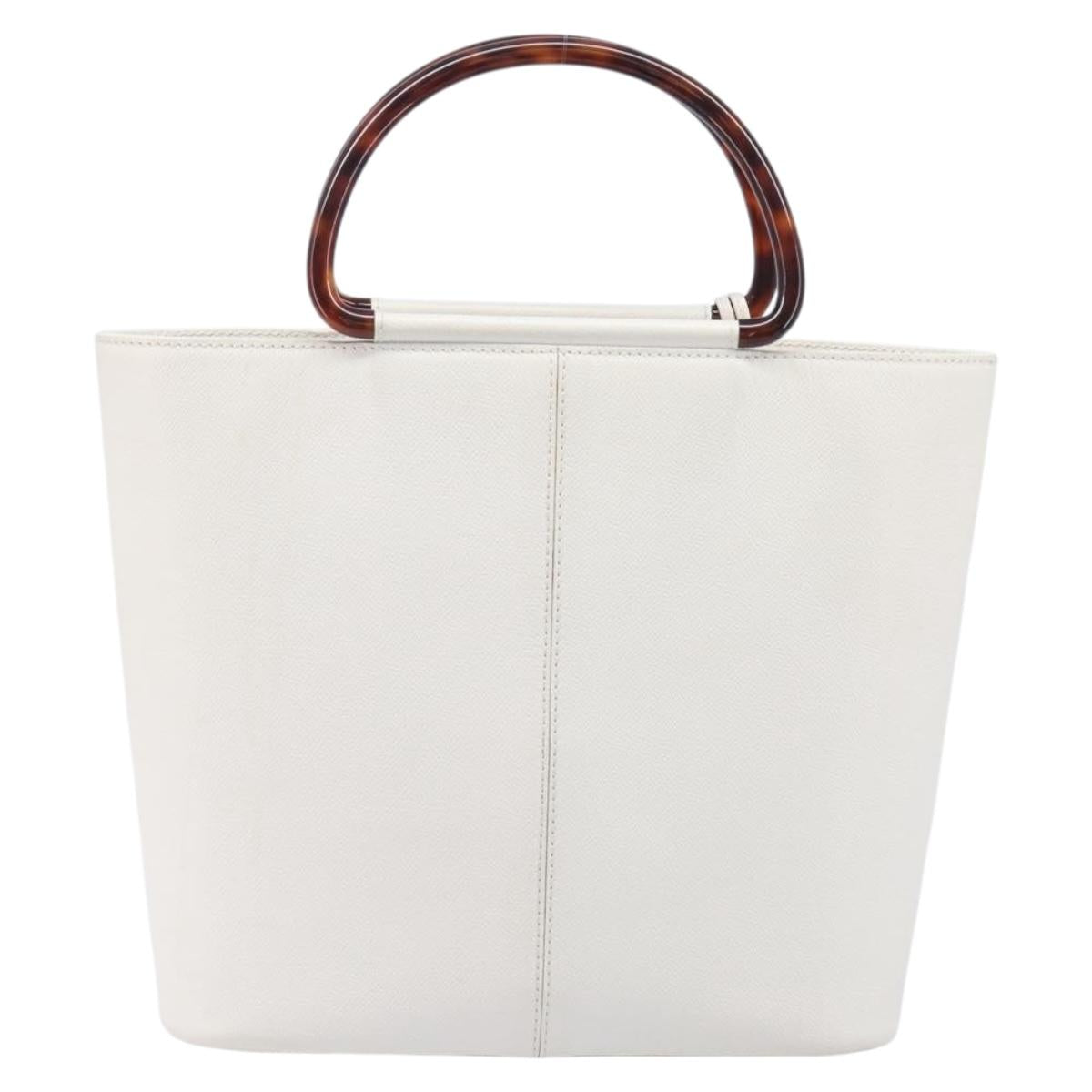 CHANEL Hand Bag Caviar Skin White Gold CC Auth 214021