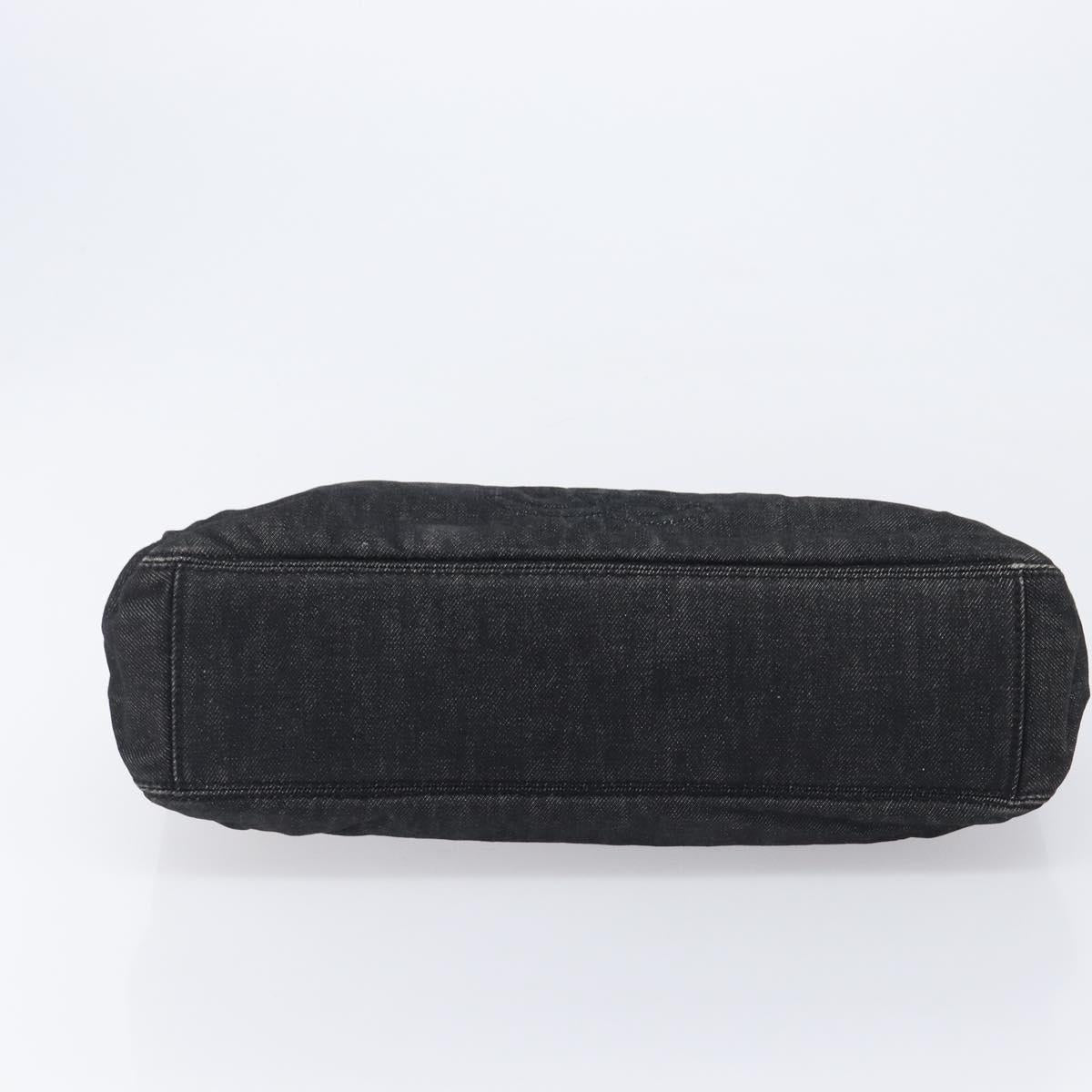 CHANEL Hand Bag Denim Black Gold CC Auth 214022A