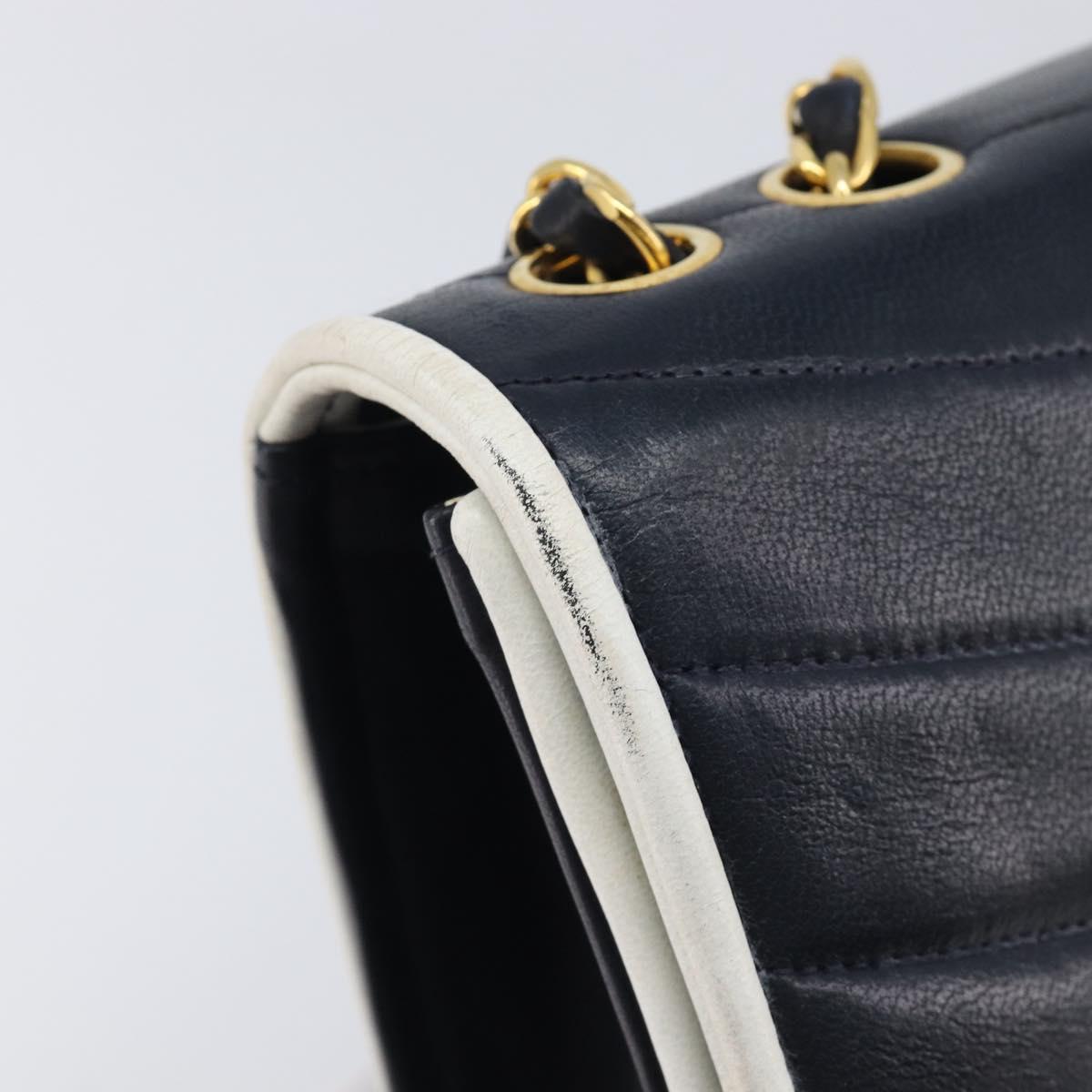 CHANEL Chain Shoulder Bag Lamb Skin Navy Gold CC Auth 214023V