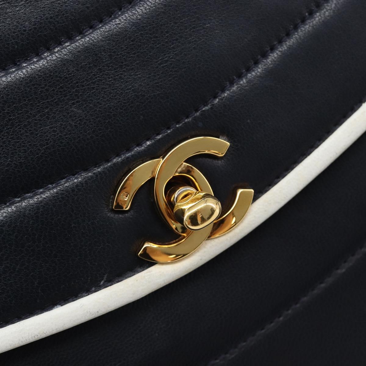 CHANEL Chain Shoulder Bag Lamb Skin Navy Gold CC Auth 214023V