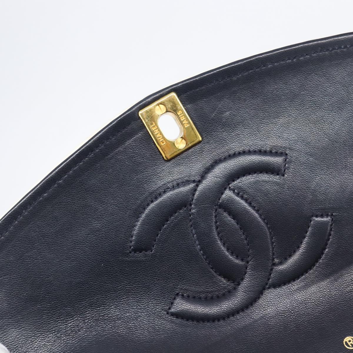 CHANEL Chain Shoulder Bag Lamb Skin Navy Gold CC Auth 214023V